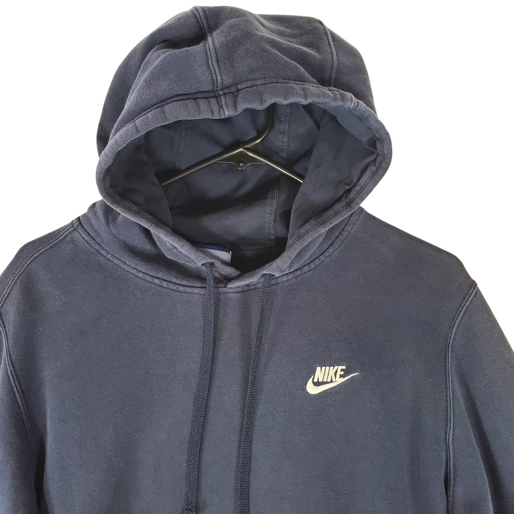 Vintage Nike Mens Club Fleece Hoodie Navy Blue Embroidered Logo Pullover Medium